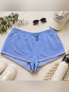 PINK Victoria’s Secret Light Blue Terry Cloth Lounge Shorts XL Drawstring